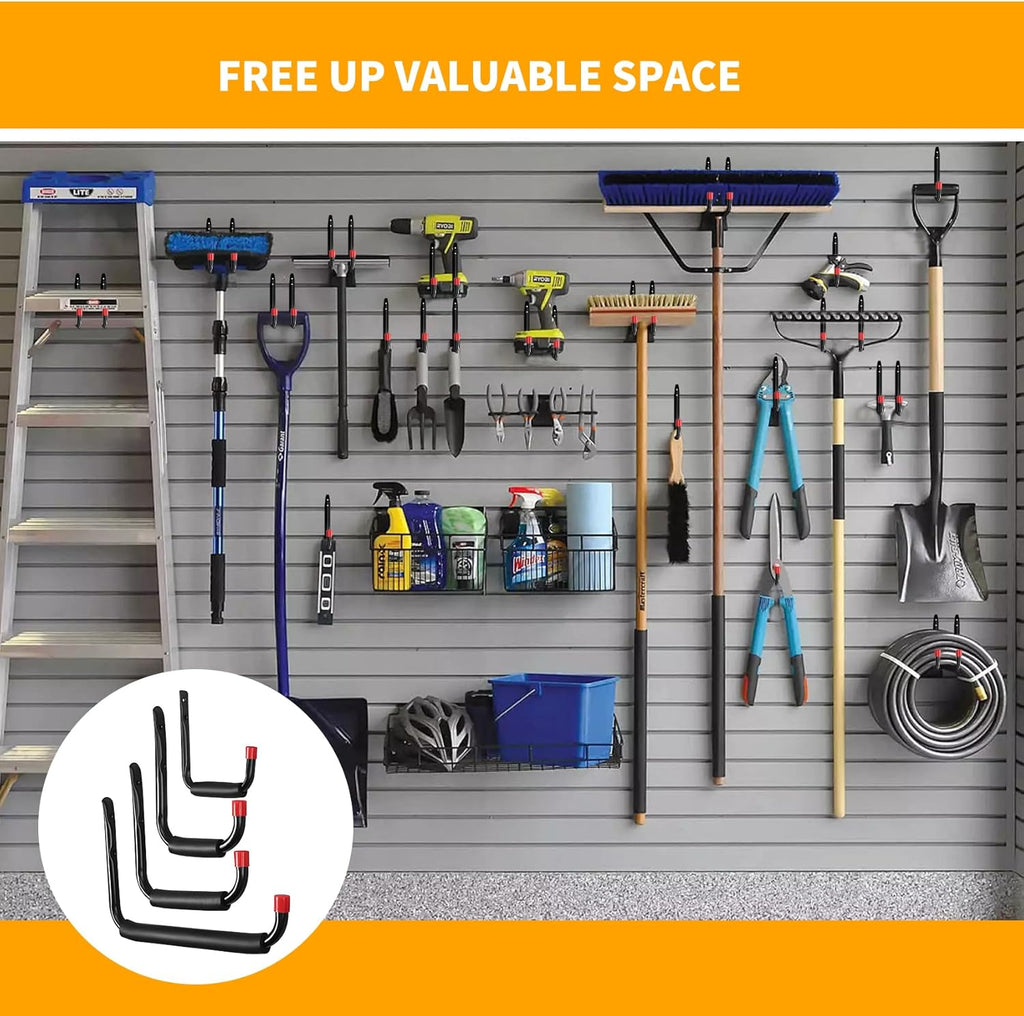 **Skiennix Heavy-Duty Garage Hooks - Utility Steel Wall Mount Organizer with EVA Foam Padding | 6 Pack**