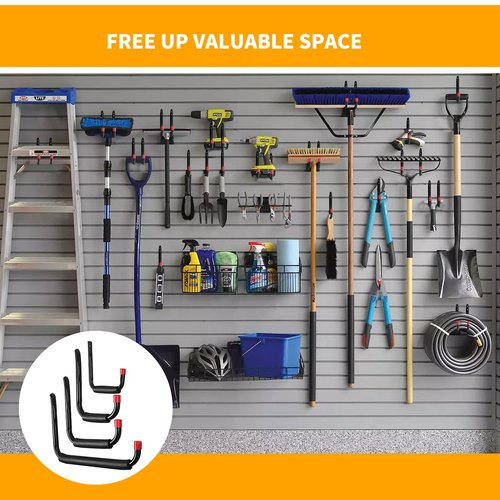 CRXCRC 6 Pack Garage Hooks Heavy Duty, Utility Steel Hooks with EVA Foam Padding, 15inch Wall Mount J Organizer Hanger for Hanging Bikes Kayak Garden Tool Hose Bike Shelf