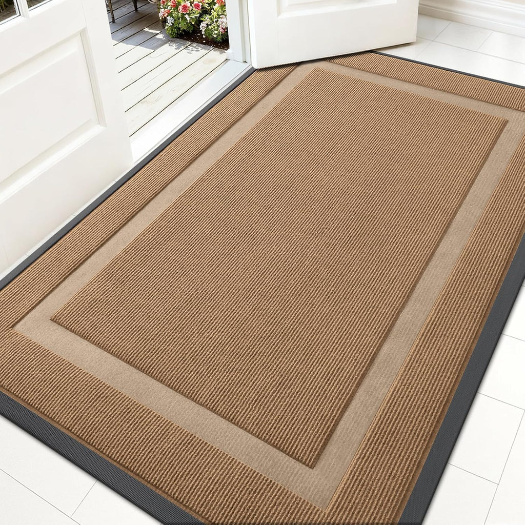 OLANLY Indoor Outdoor Front Door Mat - Waterproof, All-Weather, Easy Clean | 59x35 Light Brown