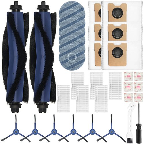 Pure Realm 34 Pack for eufy Vacuum Omni C20 Accessories Kit，2 Mainbrush 6 Filter 6 Dust Bag 6 mop pads 6 Sidebrush 1Cleaning Brush 1Screwdriver,6 Sachet