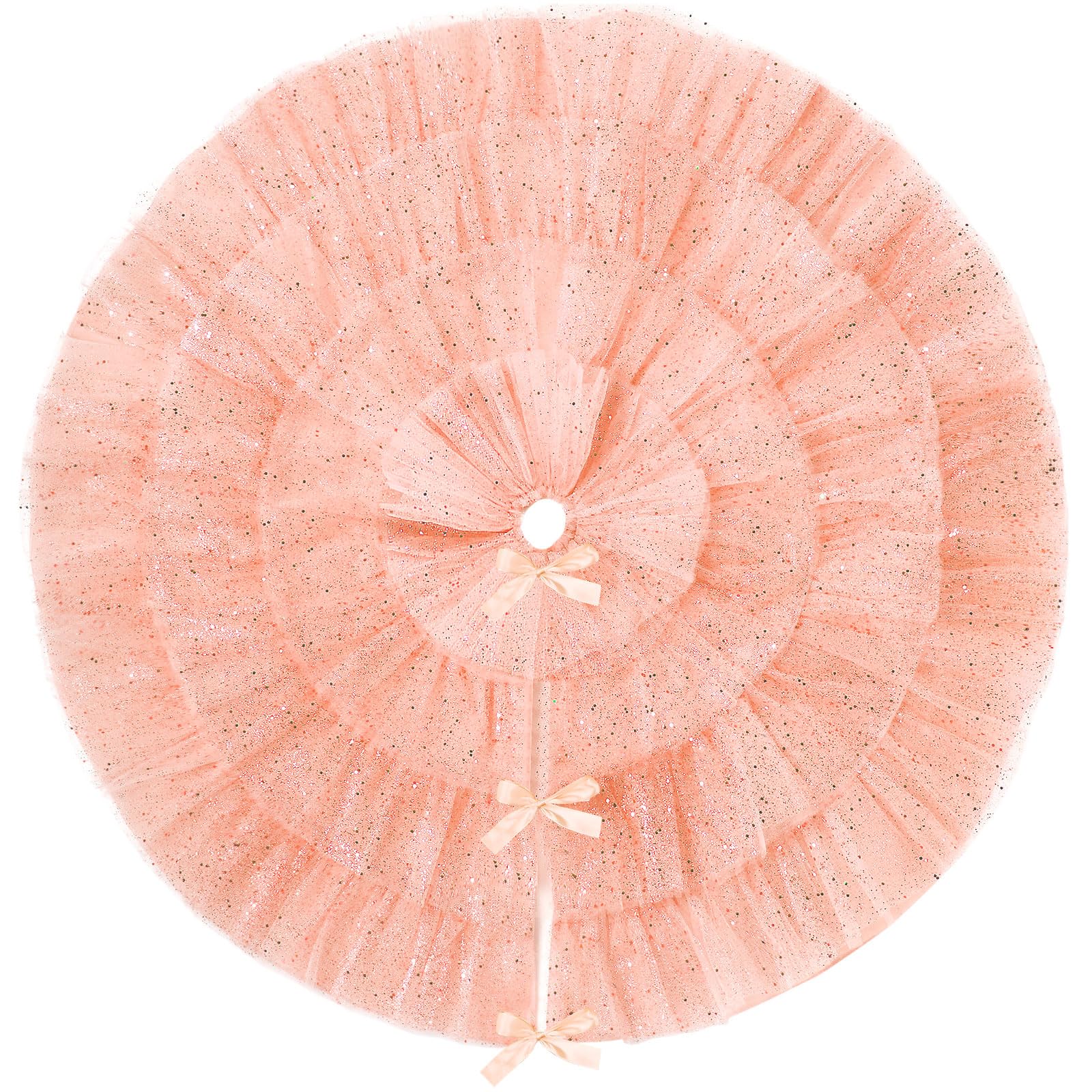 Tatuo Christmas Tree Skirt Wedding Ruffle 4 Layer Tulle Round Fluffy Sparkly Skirt Tree Mat Ornament for Christmas Holiday Decoration(40 Inches,Rose Gold)