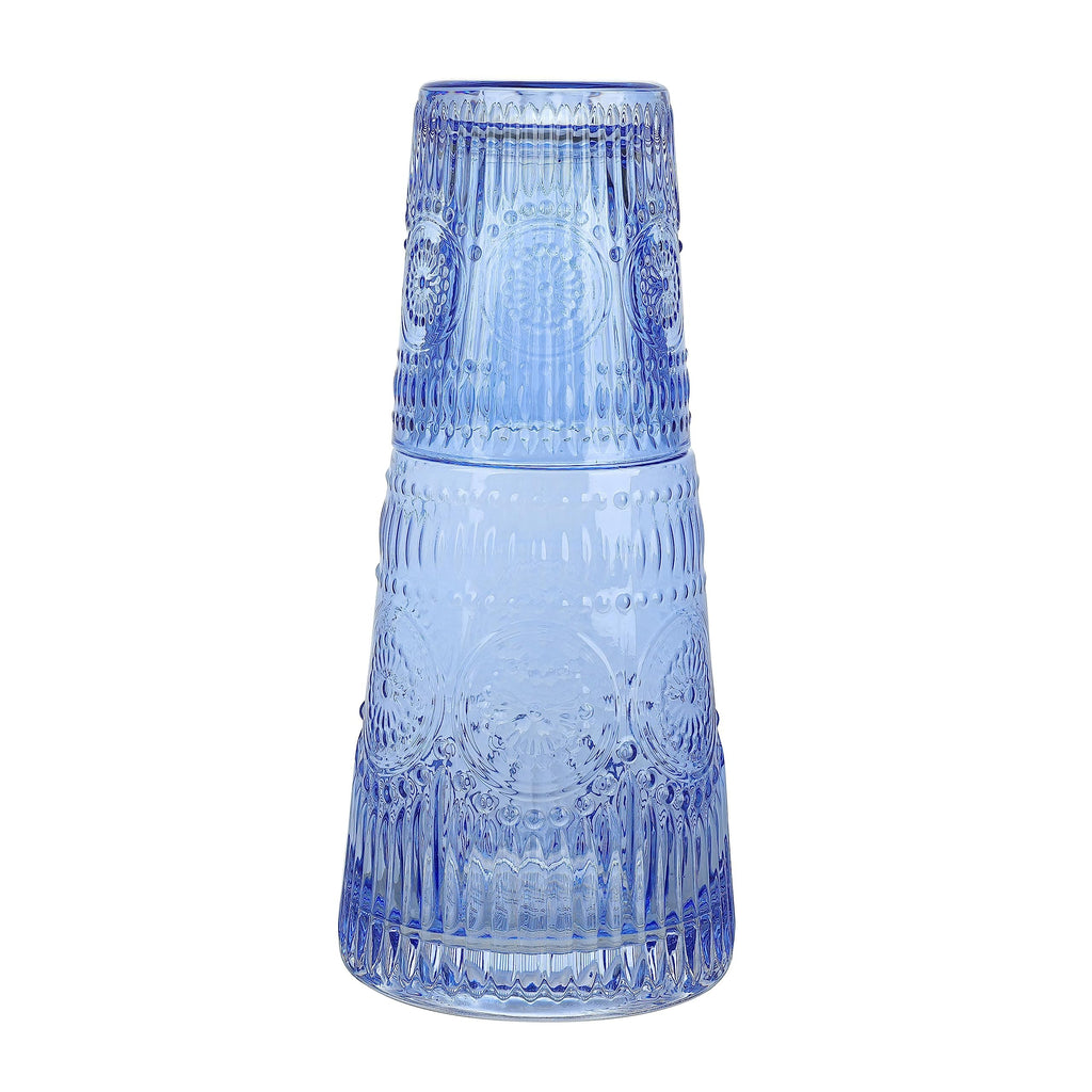 Elle Decor Bedside Water Carafe with Tumbler Set, 33 oz – Cobalt Blue Nightstand Pitcher with Matching Drinking Glass Lid for Guest Room, Office, Gifting Use – Elegant Glass Drinkware