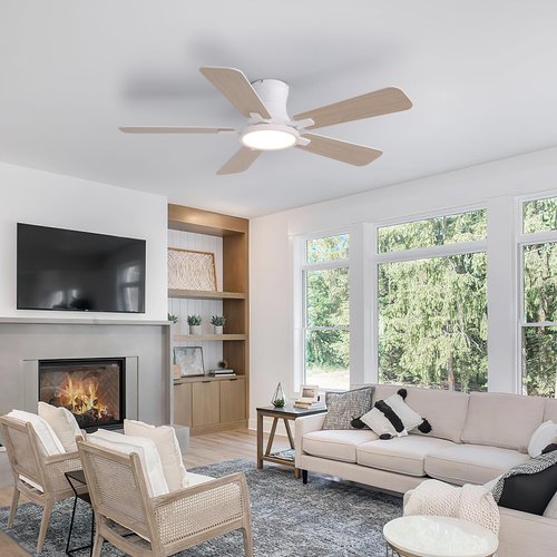 Fanbliss Ceiling Fans with Lights, 44 Inch Flush Mount Ceiling Fan, Remote Control, Reversible, 3CCT, Dimmable, Noiseless, White Small Ceiling Fan for Bedroom, Indoor/Outdoor Use