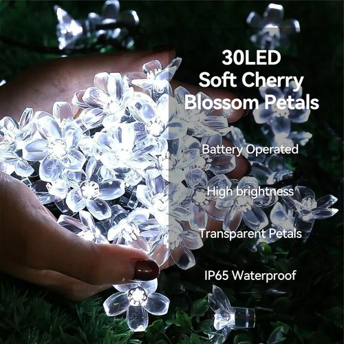 LIGHTOP Flower Fairy Light Battery Operated Indoor String Lights 30LED Cherry Blossom Lights Waterproof Decoration for Camping,Garden Fence,Birthday,Wedding Party,Bedroom （Cool White）