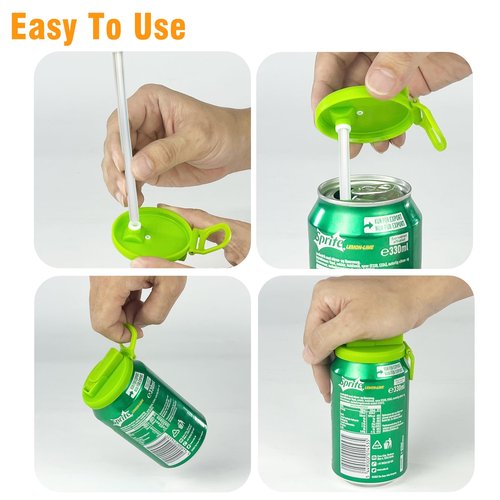 DIPESI 6 pack 6 color Soda Can Lids with Straws, Reusable Silicone Straws Soda Can Covers, BPA-Free,Airtight Seal, Easy to Use, Prevents Spills, Fits Standard Cans.