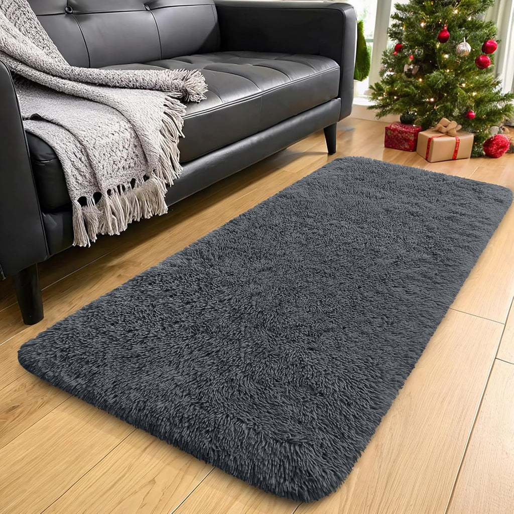 OLANLY Runner Rugs - Soft, Machine Washable 2x8 Shaggy Carpet for Hallway & Bedroom | Grey