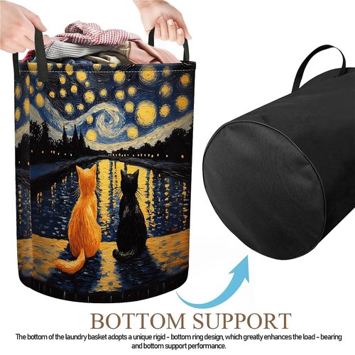 Starry Night Cat Laundry Basket, Large Foldable Clothes Bag Collapsible Storage Bin Basket For Nursery,Office,Toy Organizer,Home,Decor - 19.7 Inch X 15.7 Inch