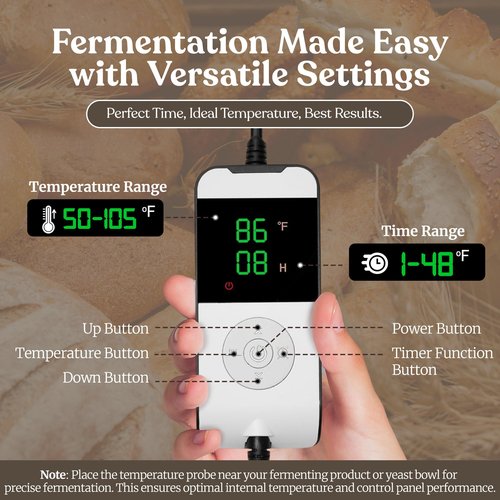 Bread Proofing Box – Bread Proofer, Dough Fermentation Box with Carry Bag, Sourdough Starter Warmer, Foldable & Zippered, Temp & Timer Controller, Ideal for Pizza, Yogurt, Kombucha – For Home Bakers