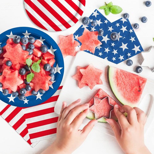 American Flag Party Supplies - Disposable Dinner & Dessert Paper Plates | Napkins for 50 Guests