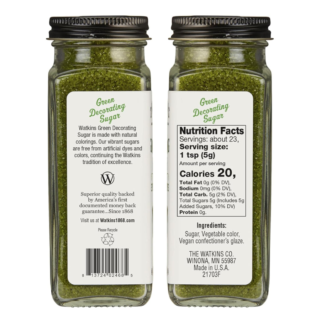 Watkins Green Decorating Sugar - Non-GMO, Kosher, No Artificial Dyes - 4.2 Ounce Pack
