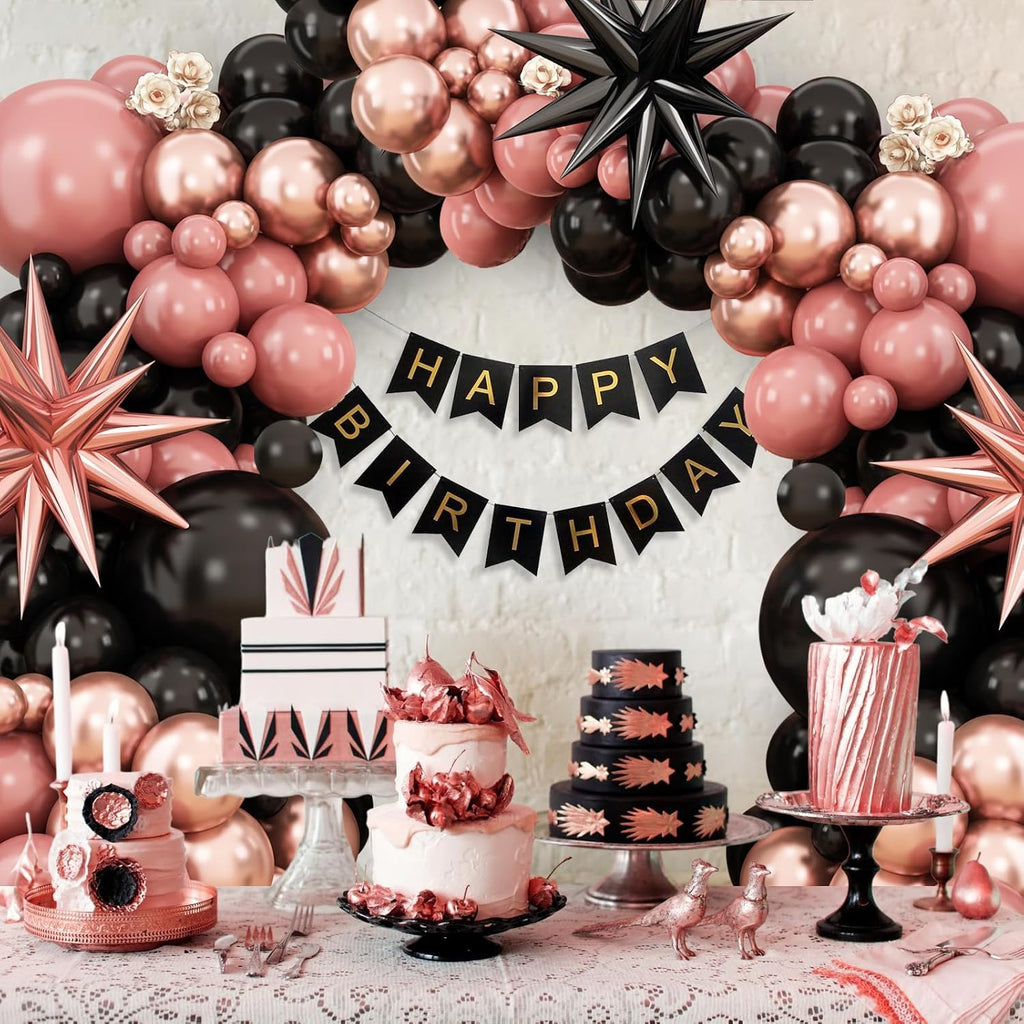 Regine Switzerland Dusty Pink & Black Balloon Arch - Blush Pink Garland with Rose Gold Star Foil Balloons for Valentine's Day & Weddings