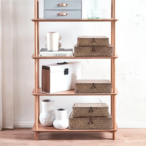Hipiwe Flat Wicker Basket Bins - Set of 3 Handwoven Seagrass Storage Baskets | Large 14.8"x13" Coffee Color