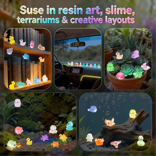 Zerobe Luminous Mini Resin Animals - Miniature Glow in The Dark Resin Animal Figures to Hide Tiny Small Little Ducks Turtles Dinosaurs and Frogs for Micro Landscape Fairy Garden Decor