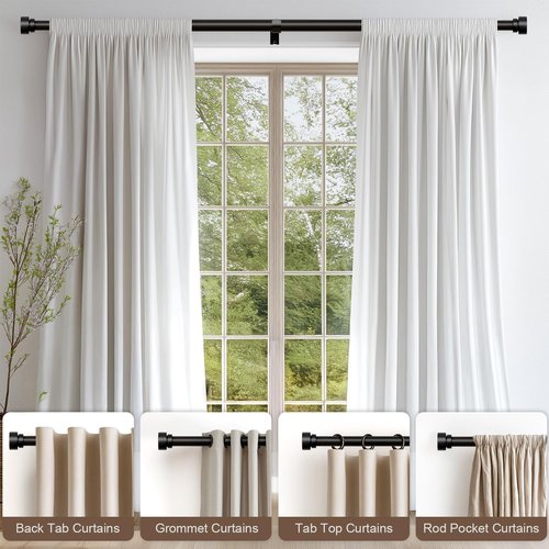 Lootkell Adjustable Black Curtain Rods - Heavy Duty 1" Diameter for Windows 48 to 84 Inches | Decorative Finials for Farmhouse Style