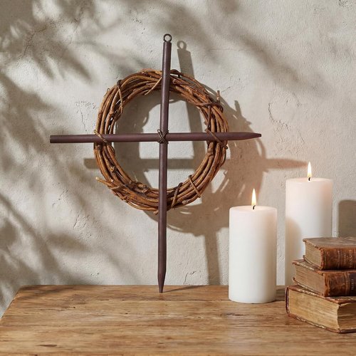 Dingion Mini Crown of Thorns Nail Cross Wreath - Rustic Christian Decor for Easter | 7-Inch Grapevine Design