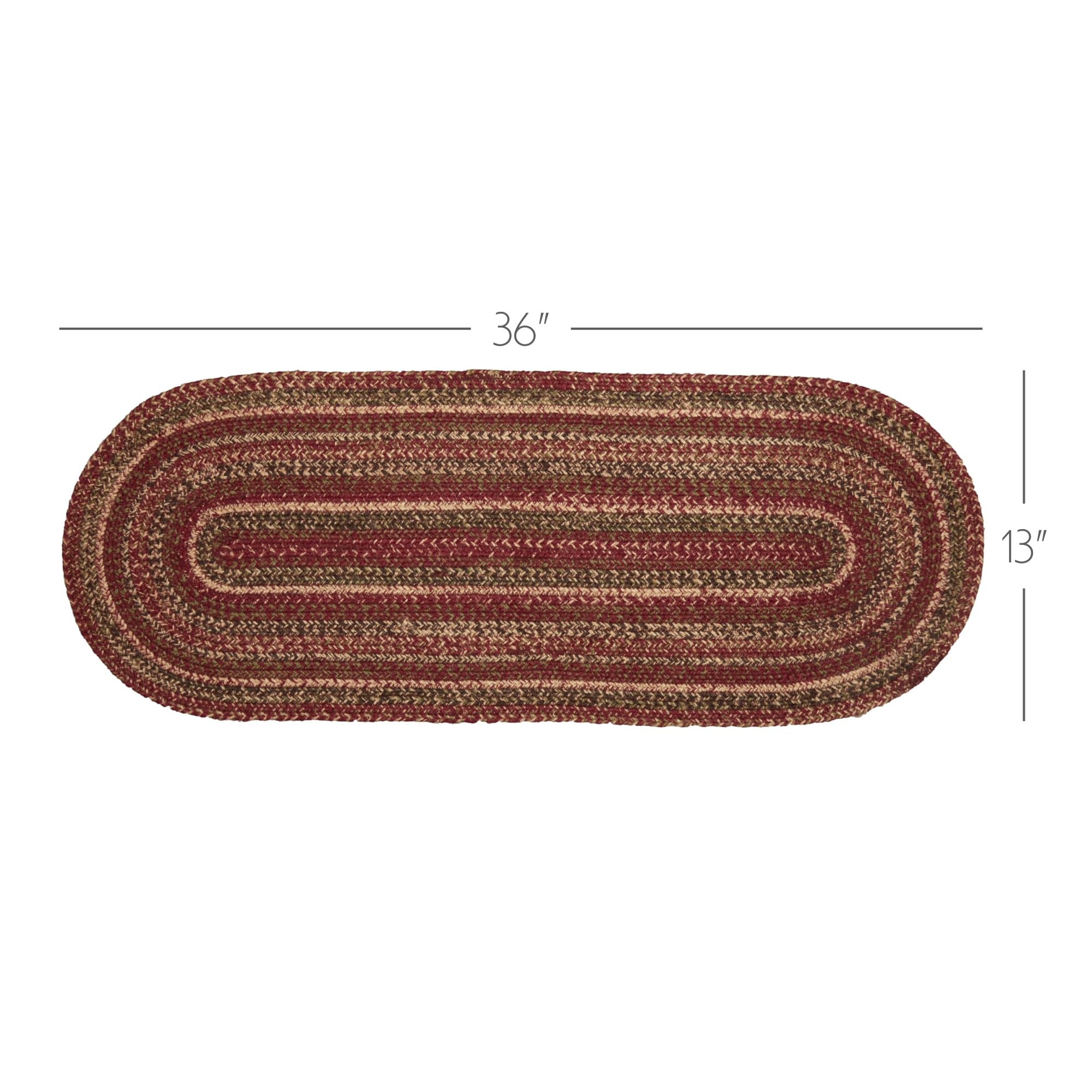 VHC Brands Cider Mill Primitive Jute Red Textured Striped Oval Kitchen Table Runner 13"x36"