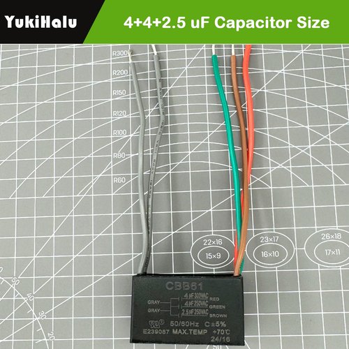 YukiHalu Ceiling Fan Pull Chain Switch 3 Speed 4 Pre-Installed Wires, Ceiling Fan Capacitor CBB61 4uf + 4uf + 2.5uf 5 Wires 250V, Light Switch for Fan and Light (‎ZE-208s Nickel, 4+4+2.5uF)
