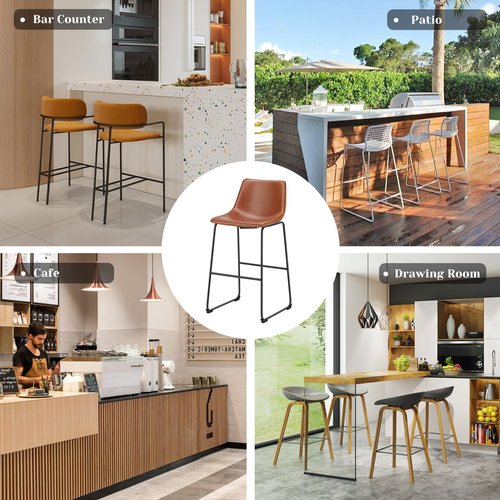 DUMOS 26 Inch Counter Height Bar Stools Set of 2, Modern Faux Leather High Barstools with Back and Metal Leg, Bar Chairs for Kitchen lsland, Elegant Brown