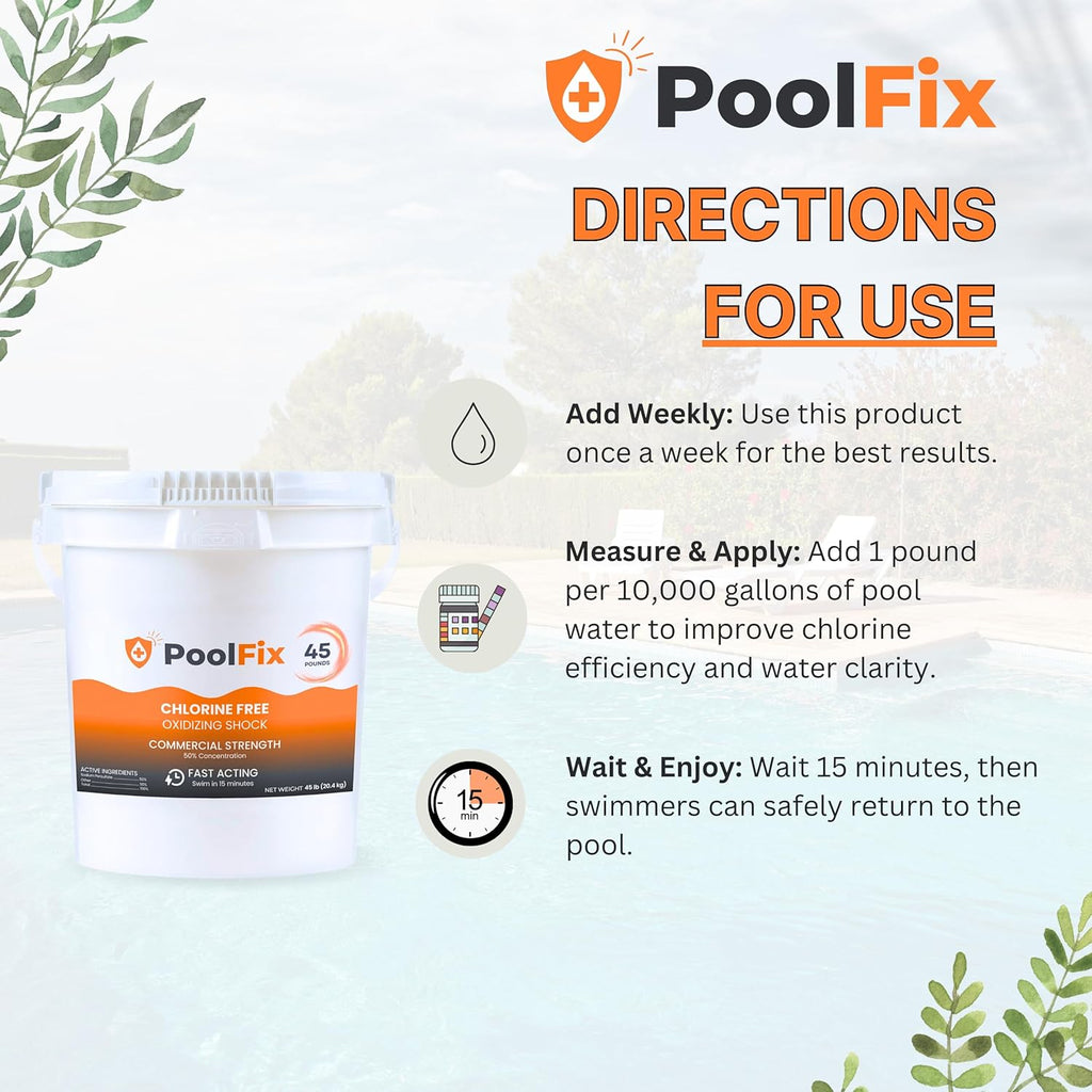 Non Chlorine Shock - Fast-Acting Pool & Hot Tub Oxidizing Water Clarifier - 45lb Bucket for Crystal Clear Results