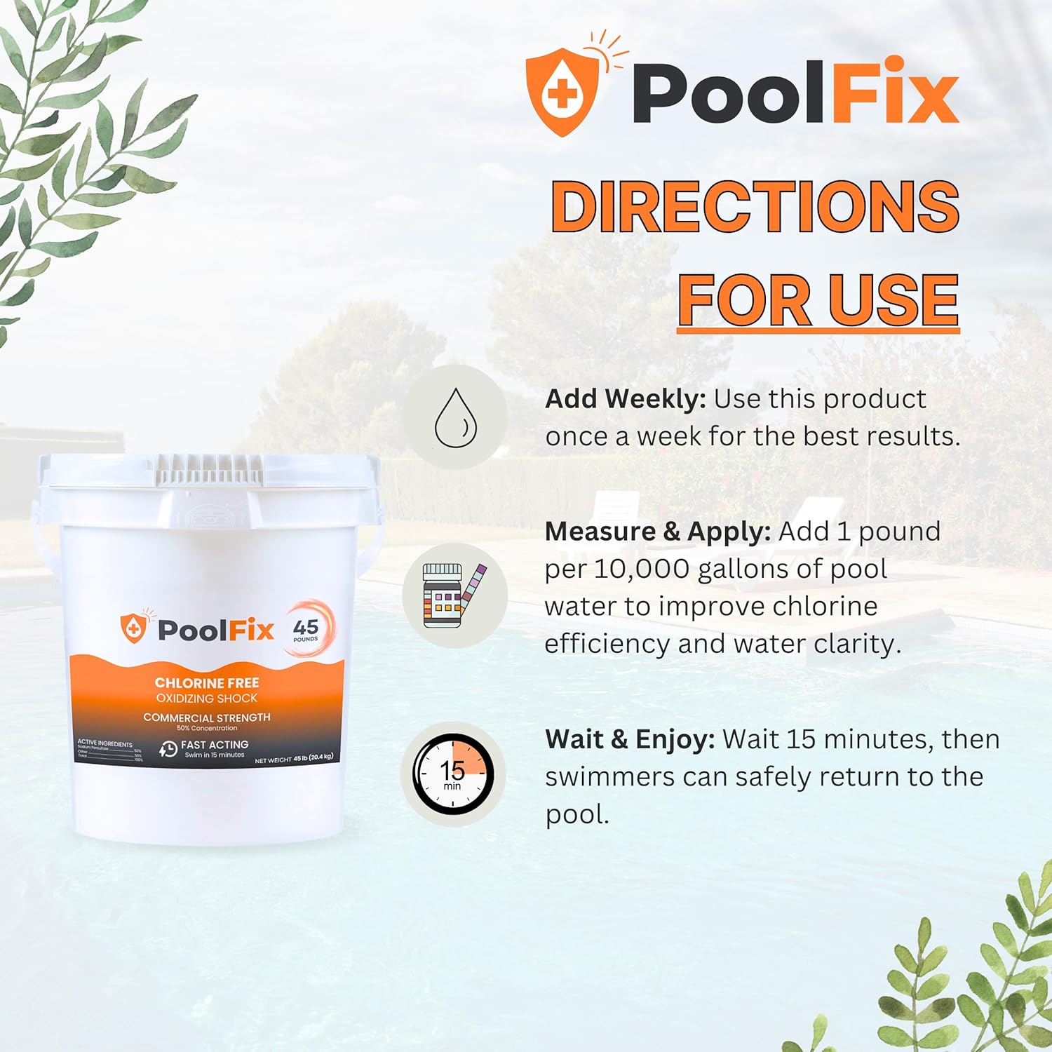 Non Chlorine Shock - Fast-Acting Pool & Hot Tub Oxidizing Water Clarifier - 45lb Bucket for Crystal Clear Results