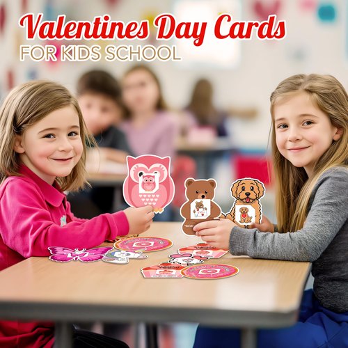 4E's Novelty 48 Pack Valentines Day Cards with Temporary Tattoos - 8 Designs, Bulk Valentine Cards for Kids Classroom Exchange Gifts for Kids School, Valentines Party Favors for Girls Boys