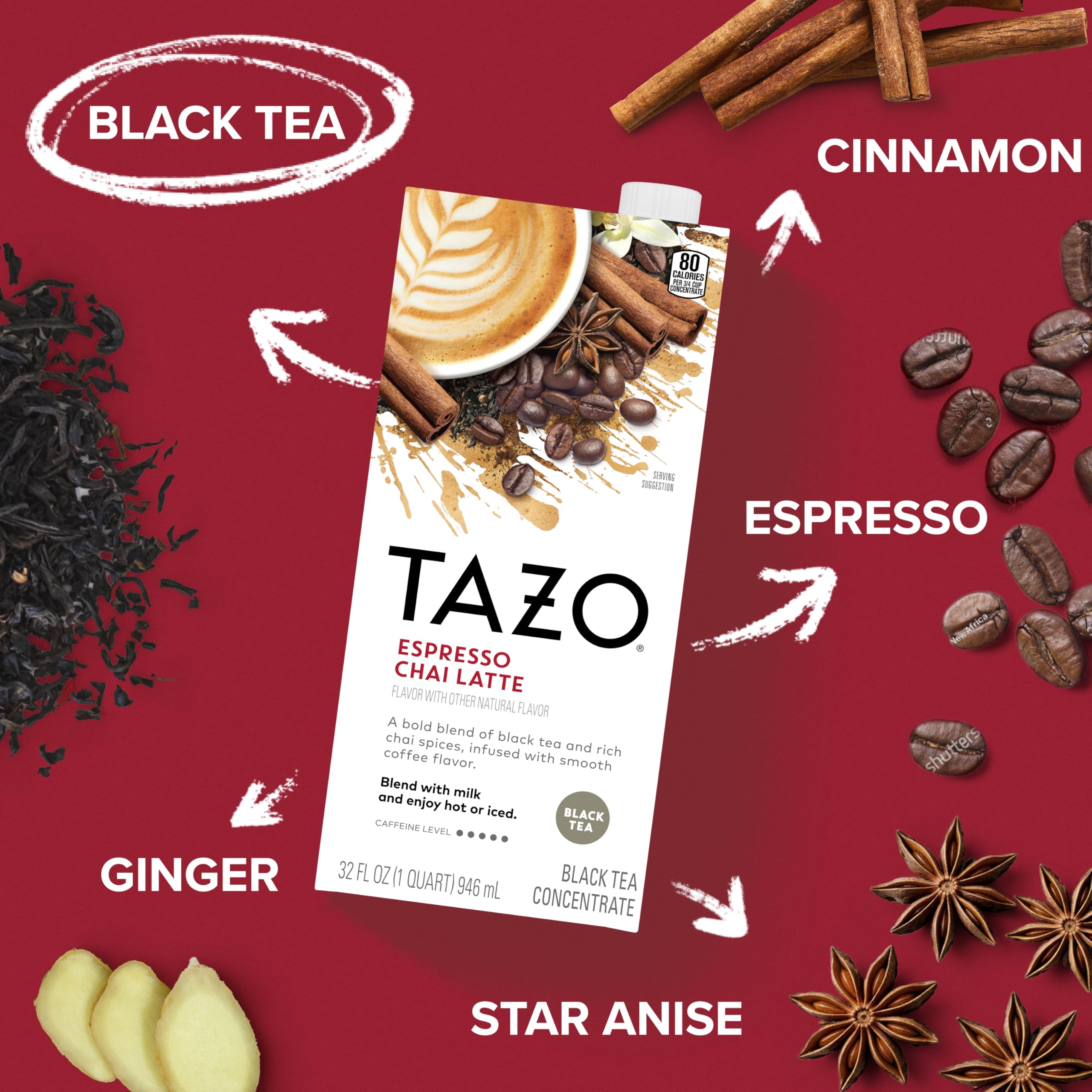 TAZO Decaf Gingerbread Spice Latte Tea Concentrate, 32 Fl Oz Carton (Pack of 2)