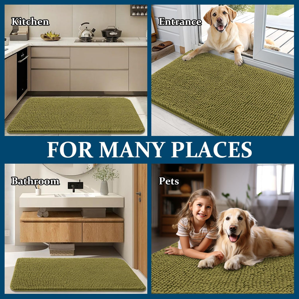 OLANLY Dog Door Mat - Absorbent Non-Slip Washable Doormat for Muddy Paws | 30x20, Willow Green