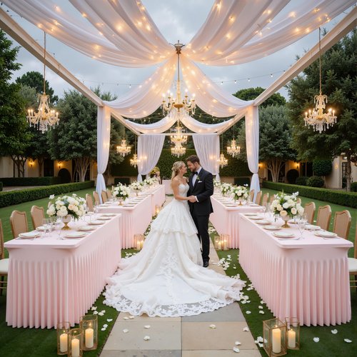 Baby Pink Table Cloth for 8 Foot Rectangle Tables Fitted Stretch Spandex Table Cover with Skirt 8ft Baby Shower Birthday Party Banquet Ruffle Tablecloth Wedding Table Cloths Desk Skirt, 2 Pack