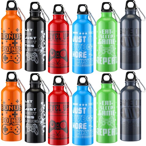 SiliFine 12 Pcs 17oz Gaming Water Bottle Sports Insulated Water Bottles with Hook Clip Funny Quotes Aluminum Gamer Iced Coffee Travel Mug for Birthday Video Game Party Favors (Multicolor)
