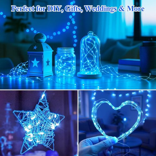 Lakumu 12-Pack Battery Operated Fairy Lights | 7FT Waterproof Silver Wire LED String Lights for Mason Jars & Party Decor - Blue