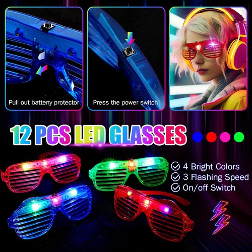 TUXIYA 170PCS Glow in the Dark Party Supplies for Adults,Light Up Party Favors with Glow Sticks,LED Glasses,Finger Lights,Headband,Rings,Tattoos,DIY Glow Necklaces Bracelets for Glow Neon Party
