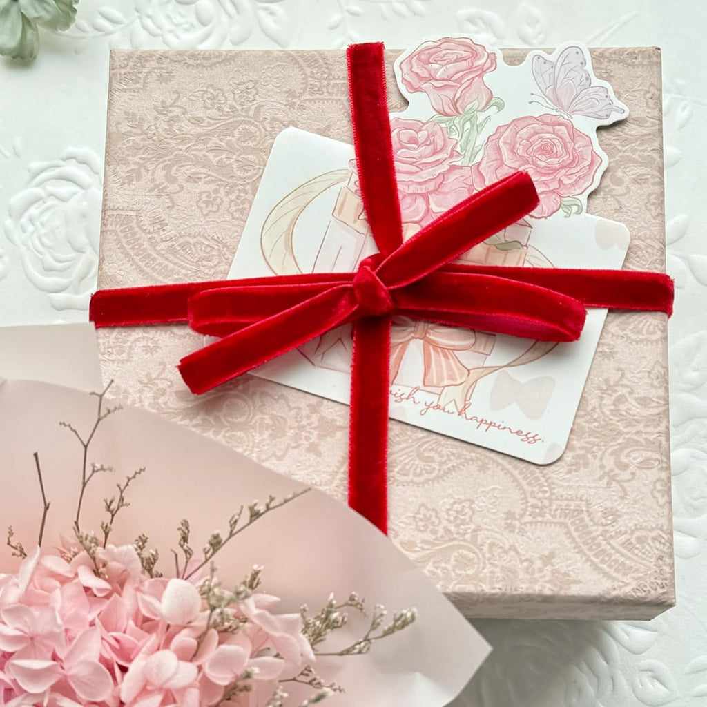 QIANF Vintage Red Velvet Ribbon - 3/8 Inch Wide | 25 Yards for Crafting and Gift Wrapping