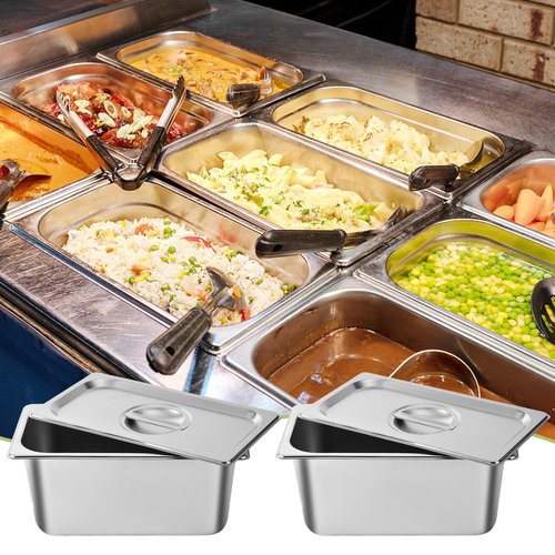 8 Pack 1/3 Size Hotel Pans with Lids, 6 Inch Deep 1.2mm Thick, Commercial Stainless Steel Chafing Steam Table Pan, Catering Storage Metal Food Pan