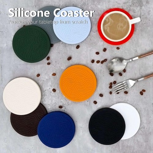 Set of 4 Non-Slip Silicone Coasters, Double-Sided Absorbent Cup Mats for Hot & Cold Drinks, Scratch & Water Ring Protection for Wood Tables, Home Office Bar Use (Black Gold Marble Pattern)