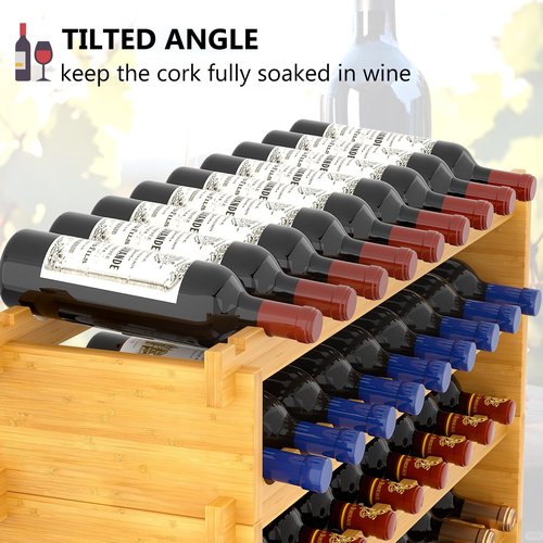 Bambition Bamboo Wine Rack Stackable, 8-Tier 72 Bottles Large Capacity, Modular Wine Storage Rack Free Standing, Floor Wine Display Shelf