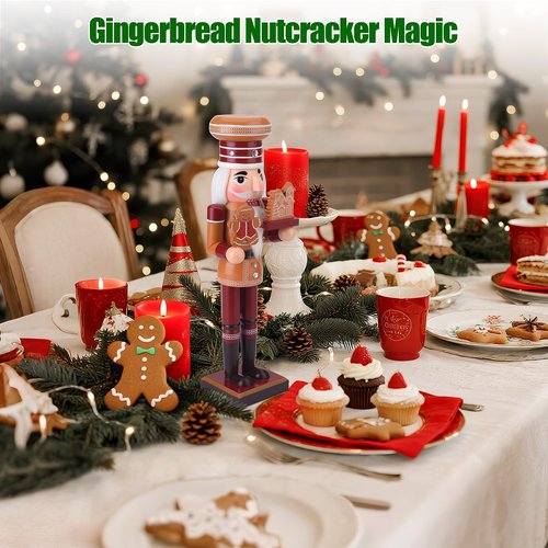 ARGCONNER Christmas Nutcracker Soldier, 14 Inch Gingerbread Wooden Festive Nutcracker Figures Christmas Decor for Holiday Tabletop or Mantel Display