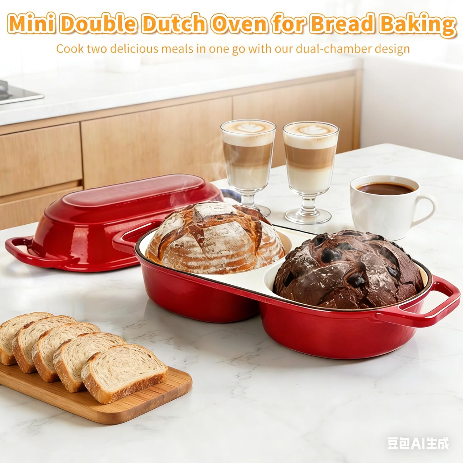 Skiennix Mini Double Dutch Oven - 2.2QT Enameled Cast Iron Pot with Lid | Non-Stick Sourdough Baking Pan
