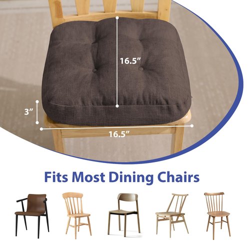 IASEAHK Chair Cushions for Dining Chairs, Dining Chair Cushions, Tufted Indoor Chair Pads with Ties & Non Slip Backing, Seat Cushions for Kitchen Chairs 16.5” x 16.5” x 3.5”, Set of 4, Brown