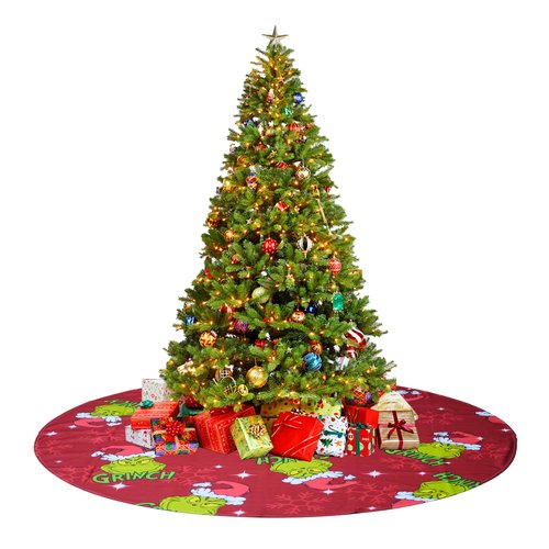 Christmas Tree Skirt 48 Inch,Large Red & Green Merry Christmas Tree Skirt Collar,Soft Farmhouse Xmas Holiday Decoration