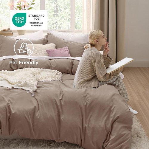 Bedsure Khaki California King Duvet Cover - Extra Soft Prewashed Cotton Bedding Set, 104x98 Inches with Zipper Closure & 2 Pillow Shams