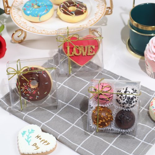 JCXGRVC 20pcs 4x4x2 Inch Plastic Clear Plastic Boxes Bakery Boxes Cookies Boxes Dount Boxes Soap Boxes Truffle Boxes Browine Cake Boxes Chocolate Covered Strawberries BoxesTreat Boxes