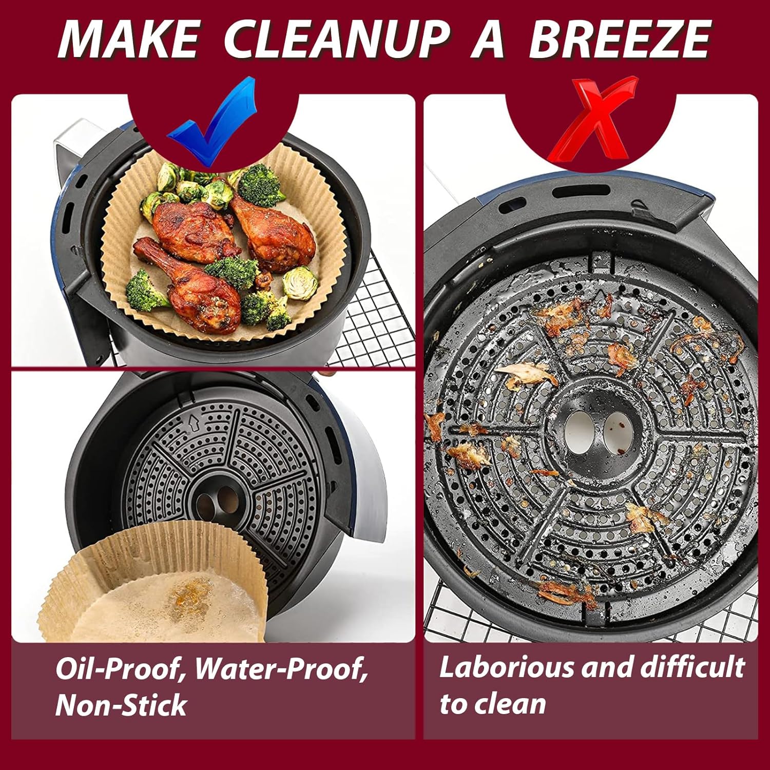 Ninja Air Fryer Liners - Non-Stick Parchment Paper for 4-8QT Baskets | 225 PCS Round Liners