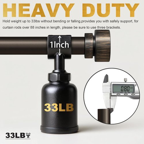 Lootkell Modern Antique Brown Bronze Curtain Rods - Adjustable 66 to 120 Inches, Heavy Duty 1" Diameter with Decorative Finials for Farmhouse Style Living Spaces
