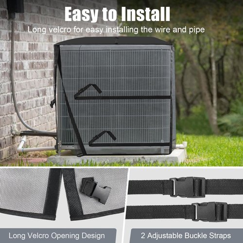 Air Conditioner Covers for Outside, Breathable Full Mesh With Waterproof Top Air Conditioner Cover for All Seasons, AC Unit Cover Protect from Cotttonwood Fluff, Leaves, Debris, 36x36x39 Inch-Black