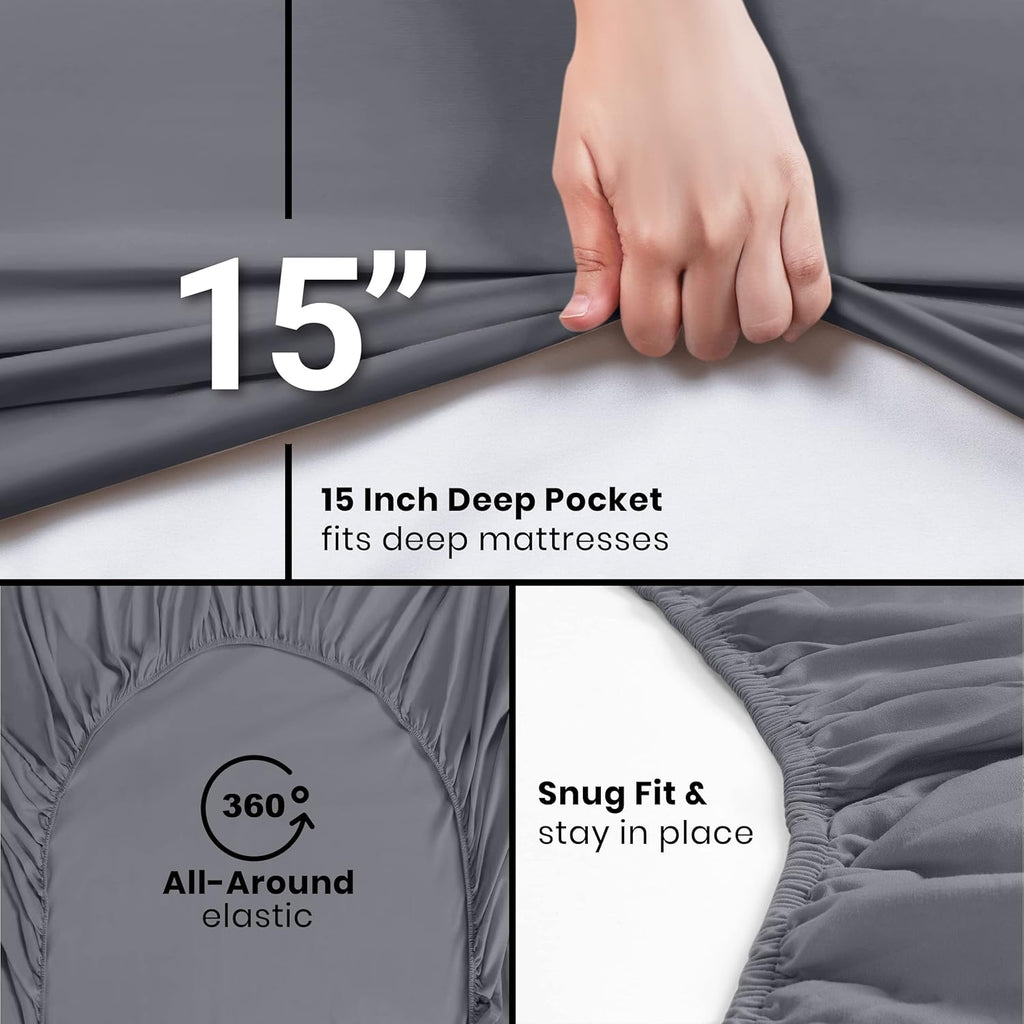 Utopia Bedding Queen Fitted Sheets - Soft Brushed Microfiber | Deep Pockets, Fade Resistant (Grey, 2-Pack)