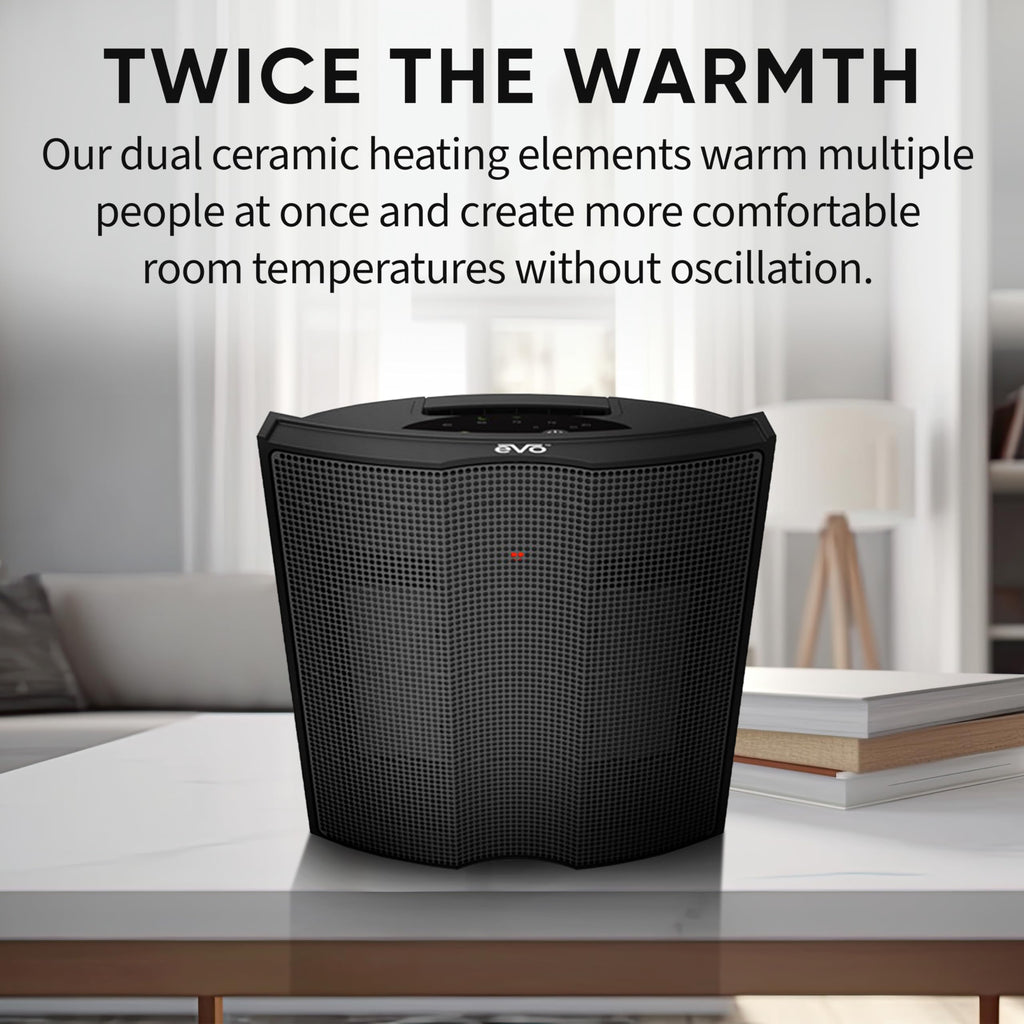 EVO Twin Ceramic Heat Logic Heater (5 Temperature Settings) – Tip Over Cutoff Switch, Auto Overheat Shut-off, and 15-Second Cool Down