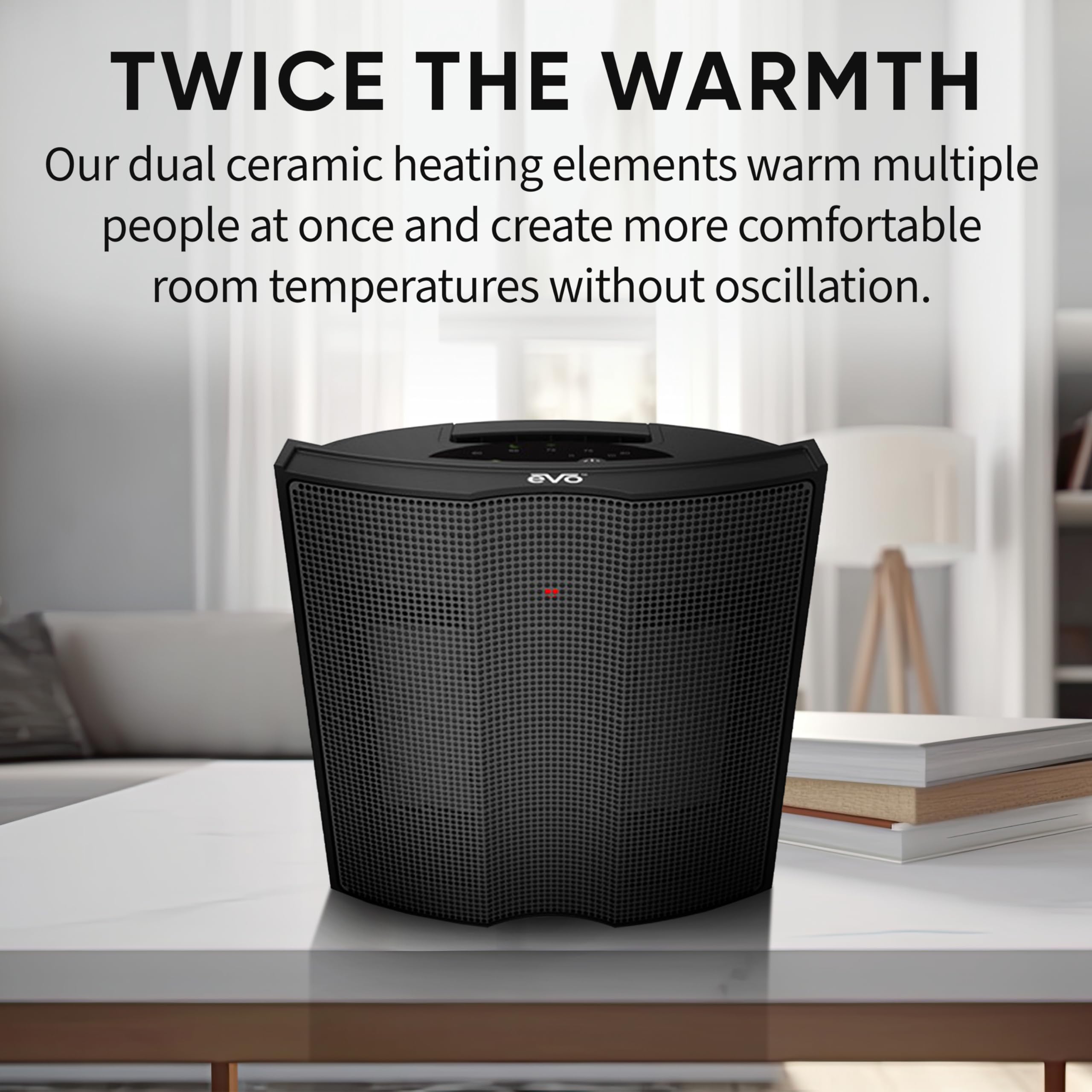 EVO Twin Ceramic Heat Logic Heater (5 Temperature Settings) – Tip Over Cutoff Switch, Auto Overheat Shut-off, and 15-Second Cool Down