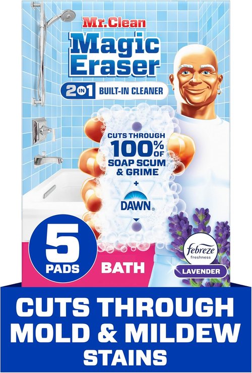 Mr. Clean Magic Eraser Sponge - Powerful Soap Scum Remover with Febreze Lavender Scent | 5 Count