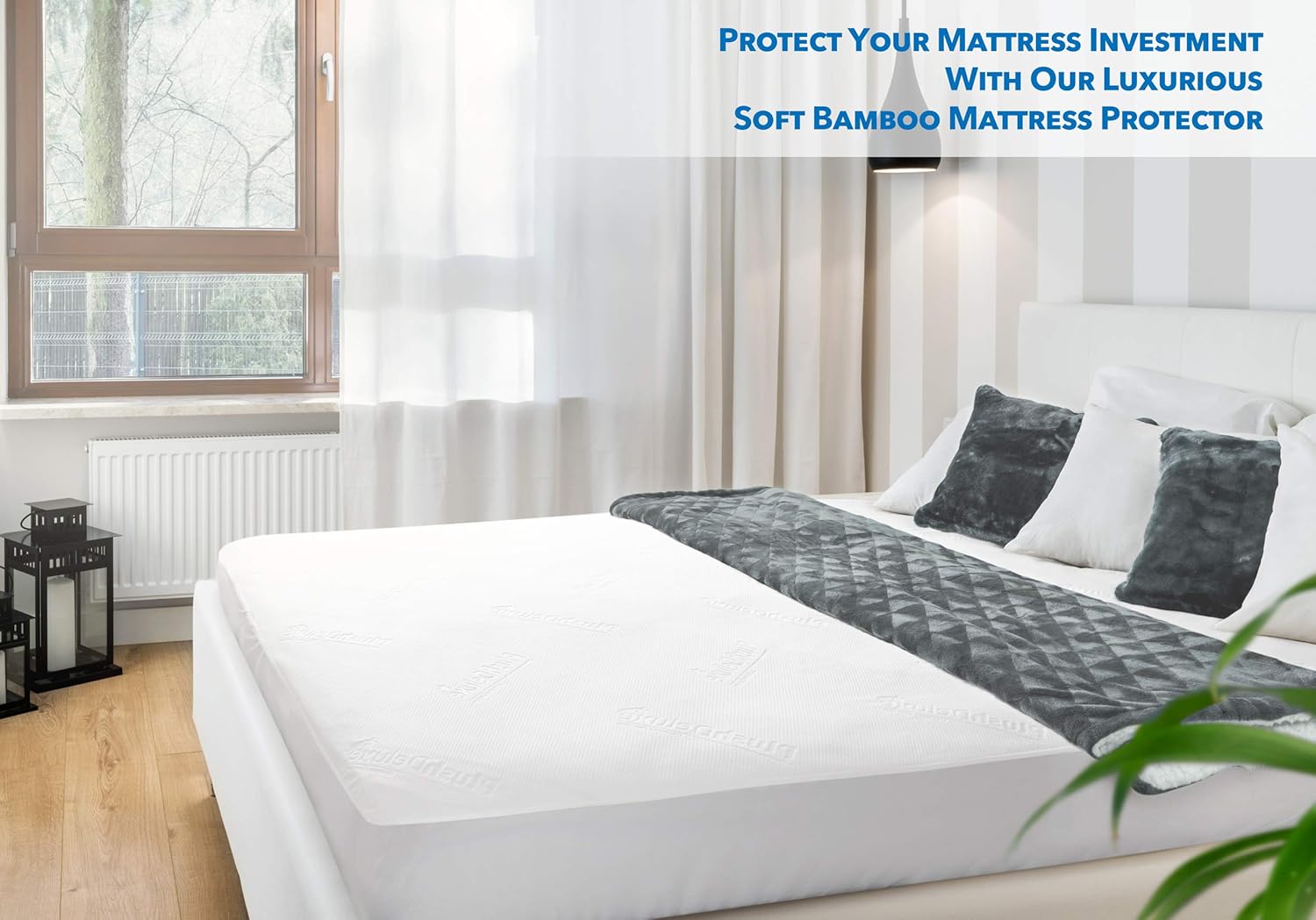 PlushDeluxe Bamboo Mattress Protector - King Size, Waterproof & Ultra Soft for Comfort - White