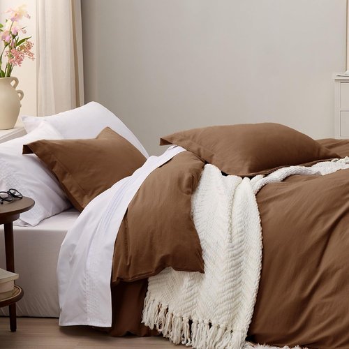Bedsure Brown Duvet Cover Set - Extra Soft Prewashed Cotton-Like Polyester Twin Size, Includes 1 Duvet Cover & 1 Pillow Sham